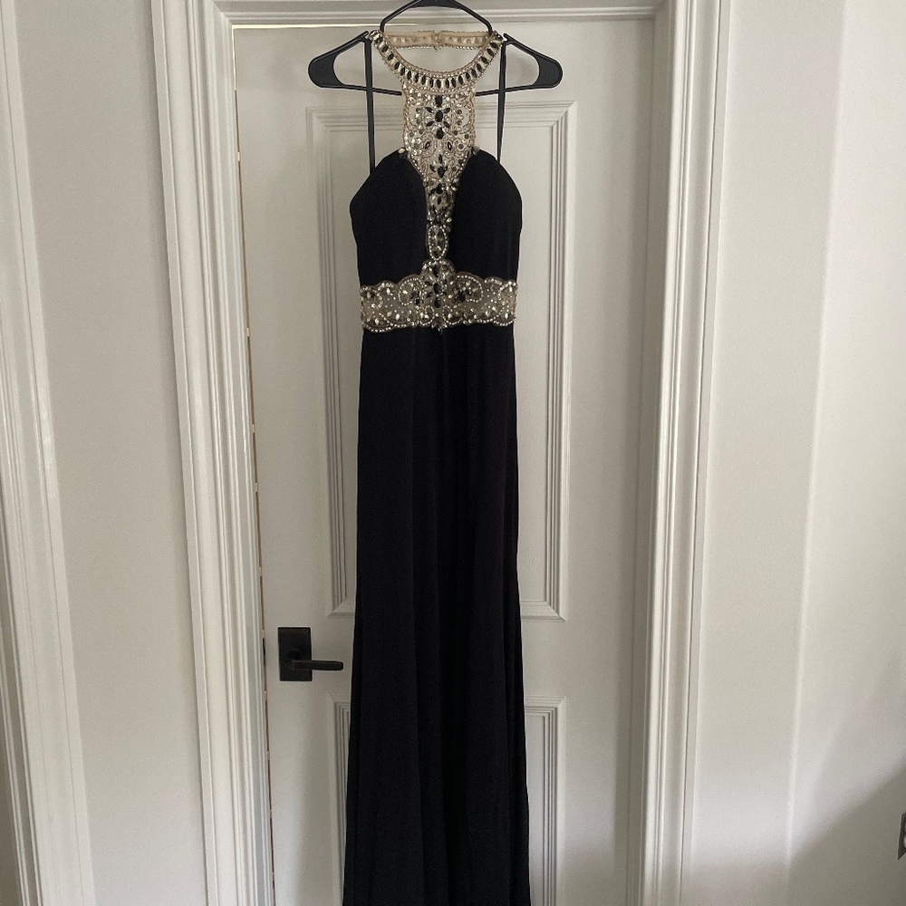 Black & Gold Embroidered Jovani Prom Dress